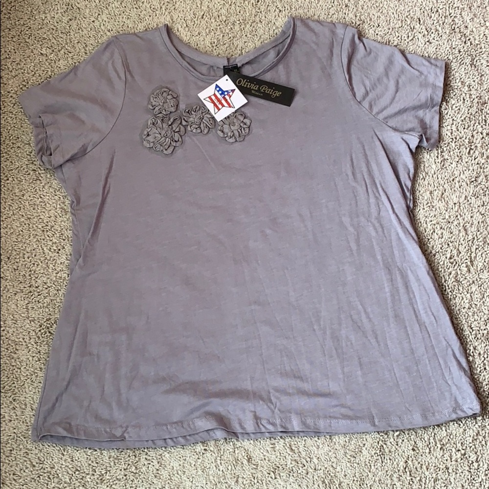 Olivia Paige 100% Cotton Cap Sleeve Appliqué Tee